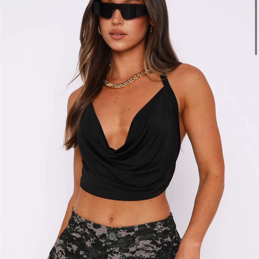 Whitefox Pay No Mind Black Halter Crop